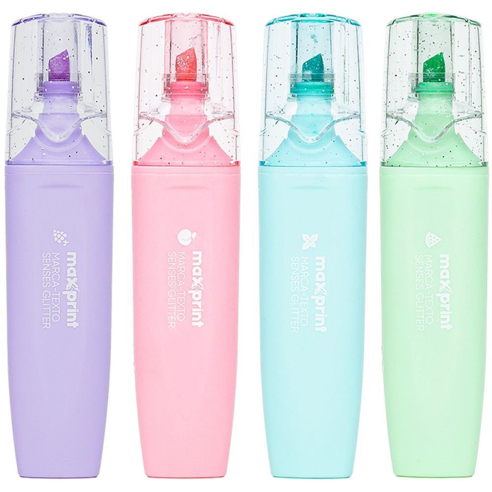CANETA MARCA TEXTO 4 CORES GLITTER COM CHEIRINHO MAXPRINT ESTOJO