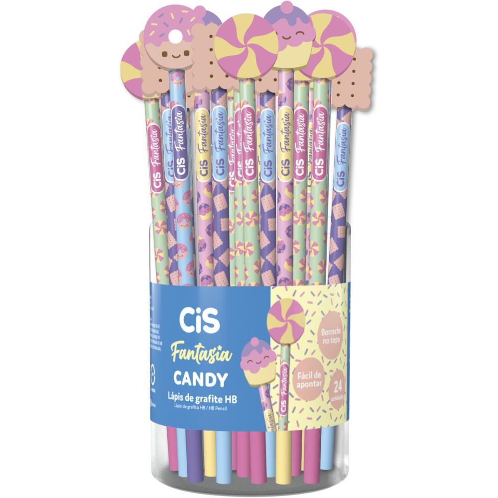 LAPIS PRETO REDONDO DECORADO CIS BORRACHA CANDY 4 MOD. (S) SERTIC POTE-24