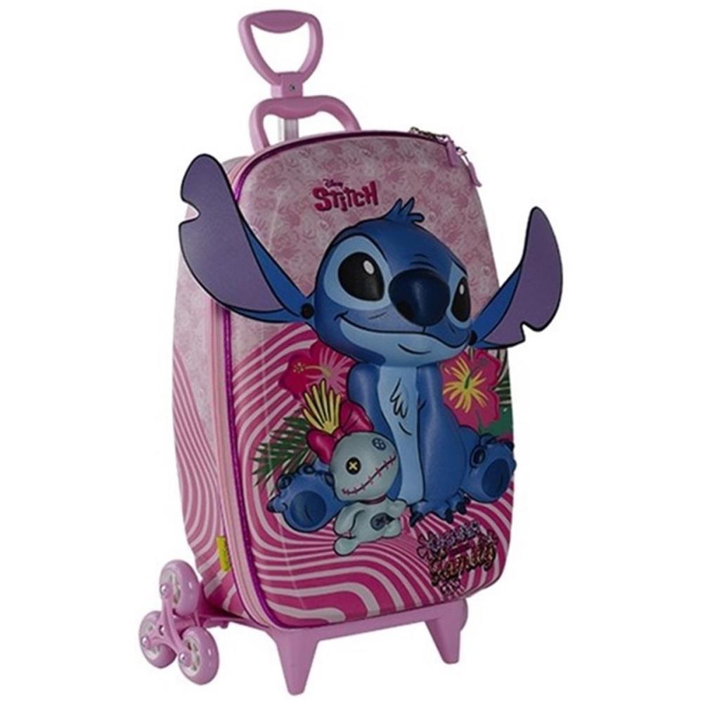 MOCHILA INFANTIL COM RODINHA STITCH ROSA MAXTOY UNIDADE
