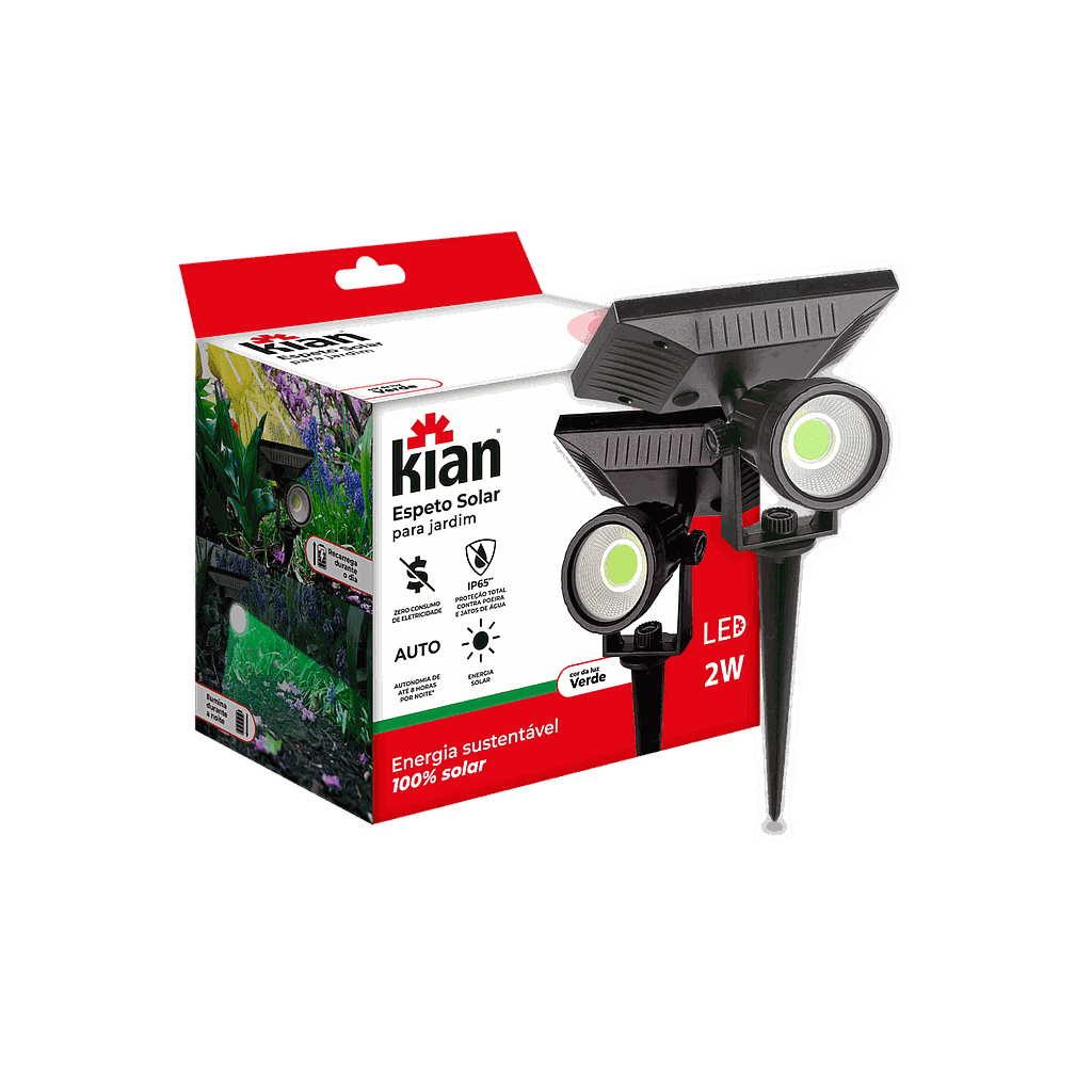 Led Espeto Solar Preto 2W Luz Verde Kian