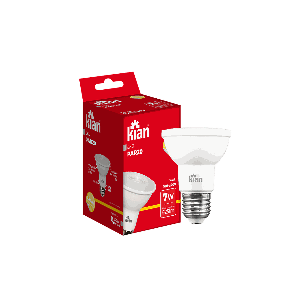 Lâmpada Led PAR20 7W 2.700K Branca Quente Bivolt Kian