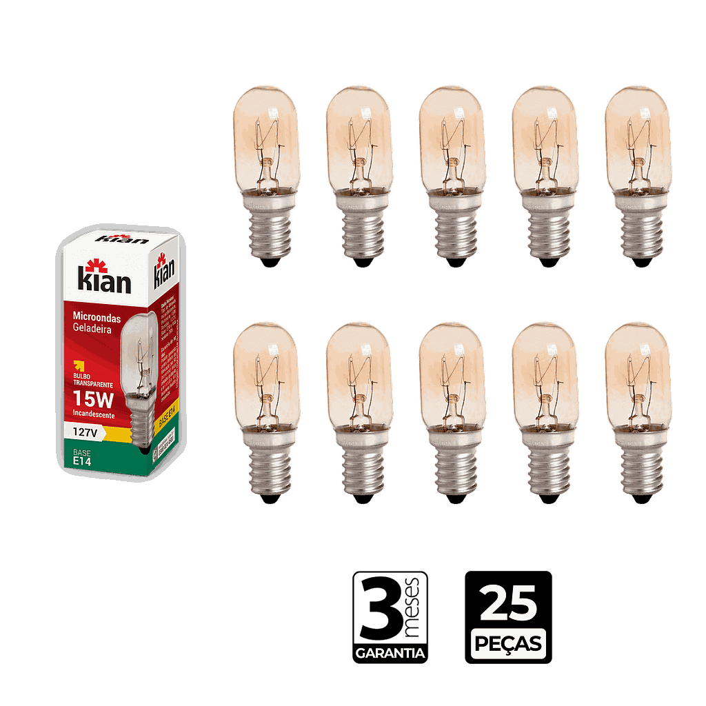 Lâmpada Incandescente Bulbo T22 Clara 15W Base E14 127V Kian - CX/25