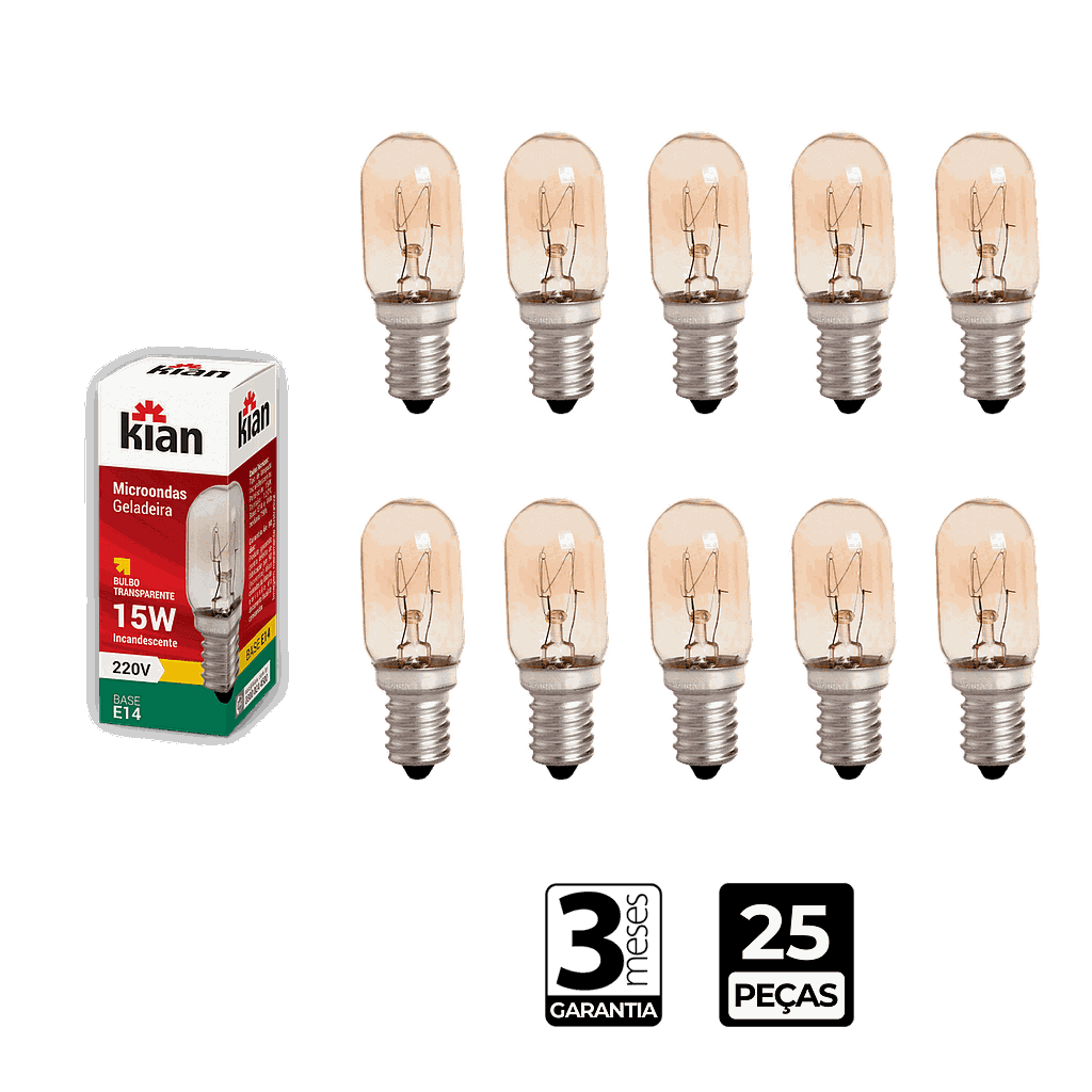Lâmpada Incandescente Bulbo T22 Clara 15W Base E14 220V Kian - CX/25