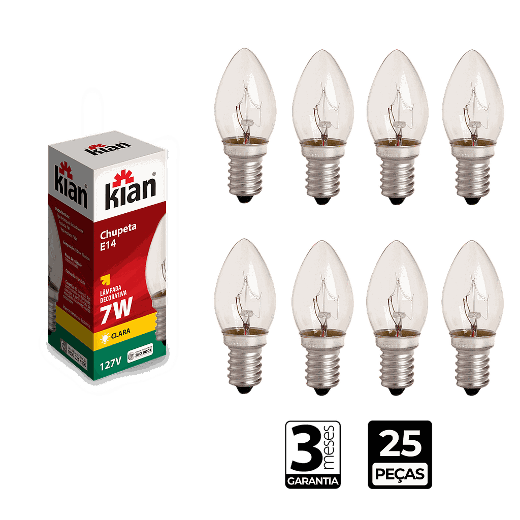 Lâmpada Incandescente Chupeta Clara 7W Base E14 127V Kian - CX/25