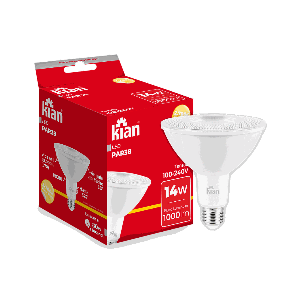 Lâmpada Led PAR38 14W 2.700K Branca Quente Bivolt Kian