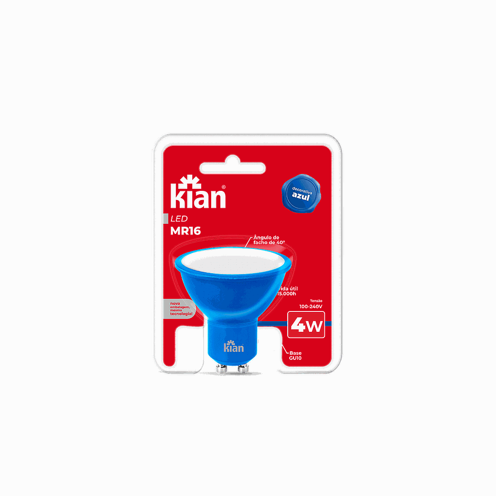 Lâmpada Led MR16 4W Azul Base GU10 Bivolt Kian