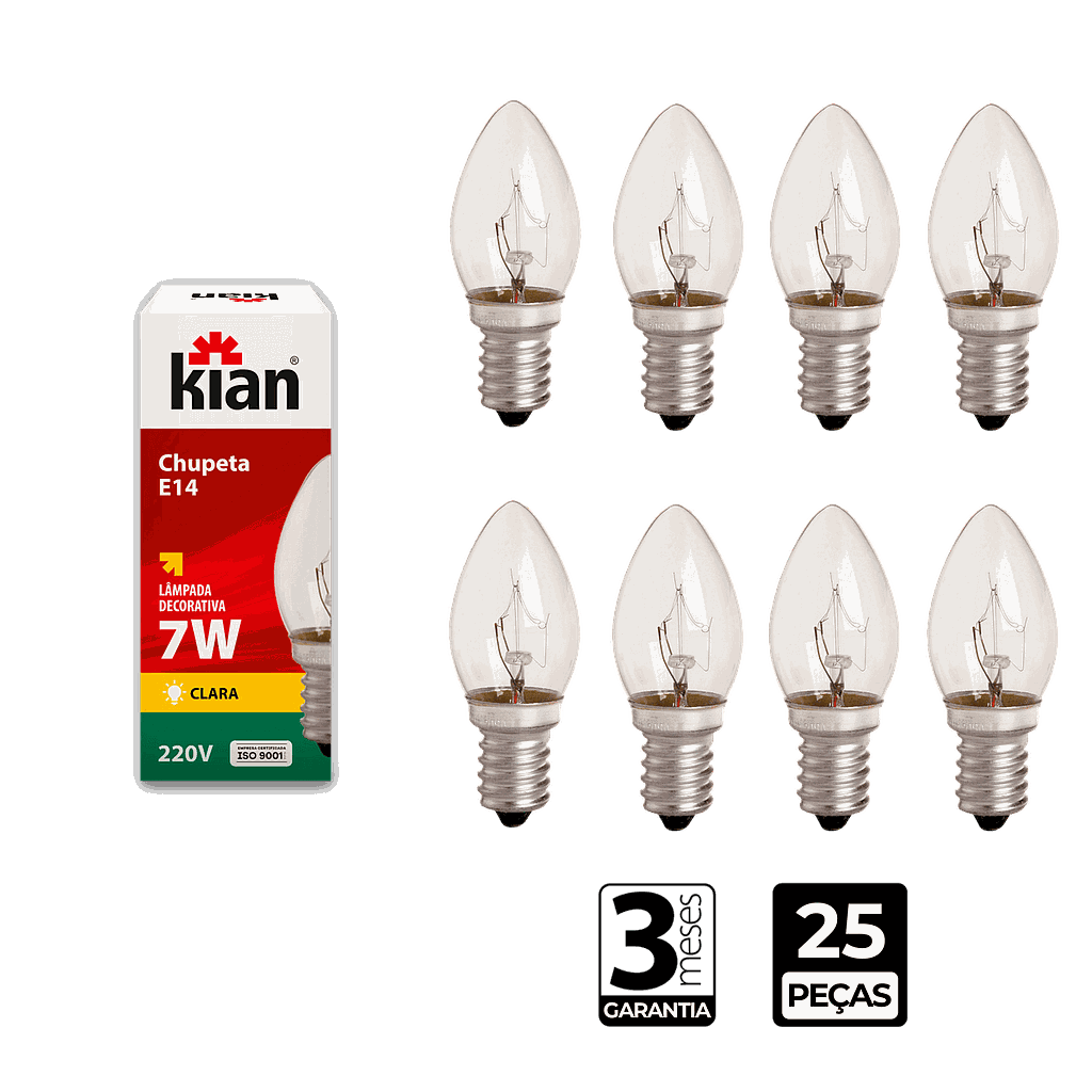 Lâmpada Incadescente Chupeta Clara 7W Base E14 220V Kian - CX/25
