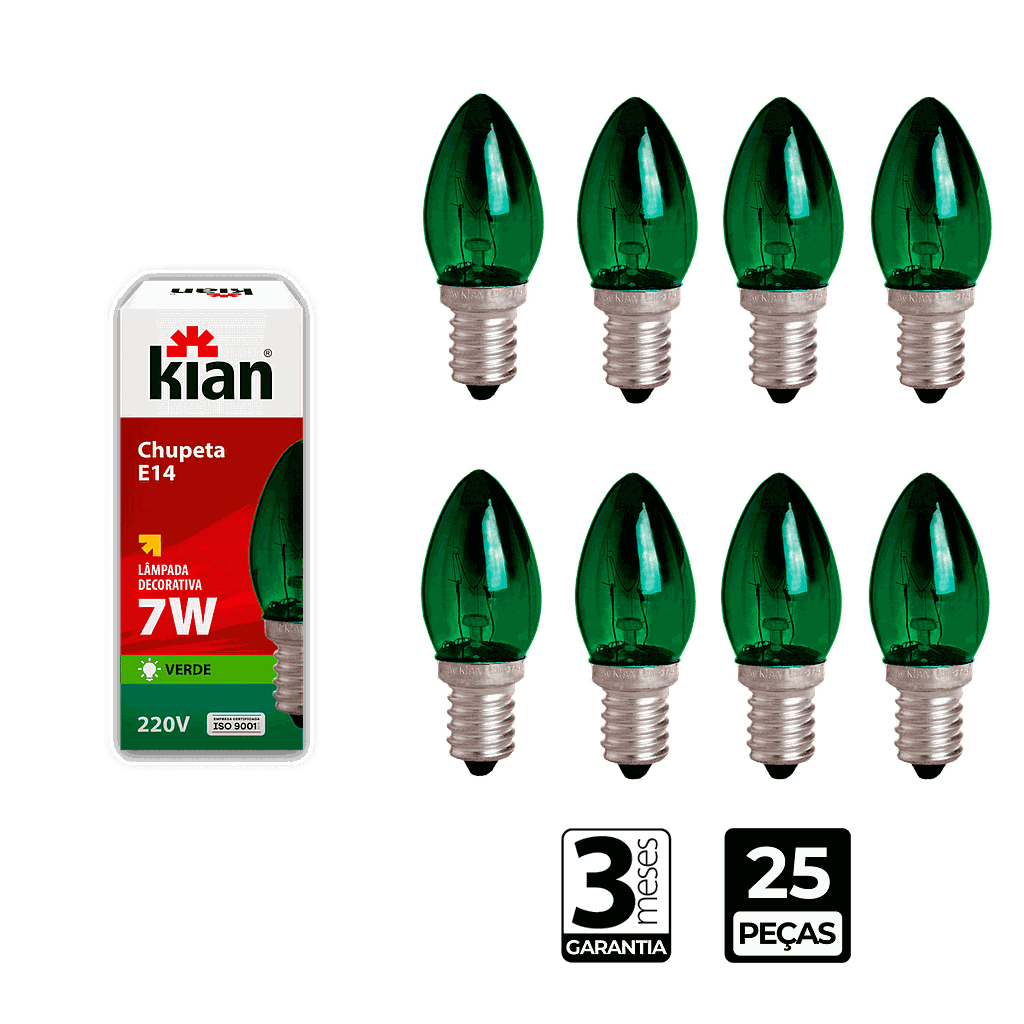 Lâmpada Incadescente Chupeta Verde 7W Base E14 220V Kian - CX/25