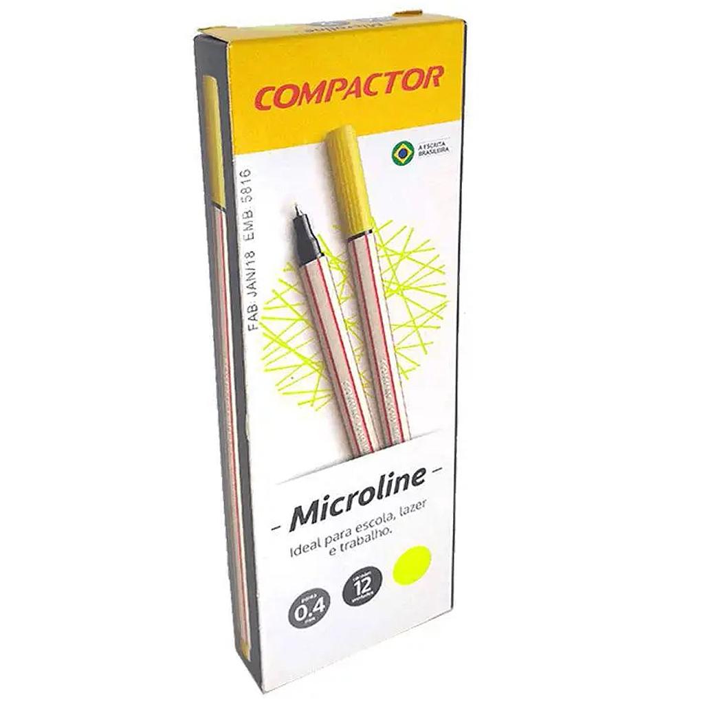 CANETA HIDROGRAFICA COMPACTOR MICROLINE 0.4MM ULTRA FINA AMARELO COM 12