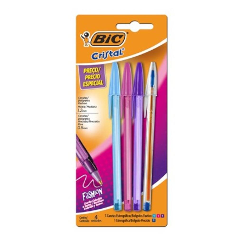 KIT ESCOLAR BIC CRISTAL 3 FASHION + 1 PRECISAO
