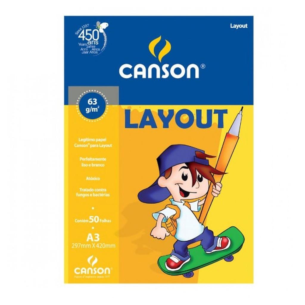 BLOCO CANSON ESCOLAR LAY-OUT 63G A3 - 50 FOLHAS