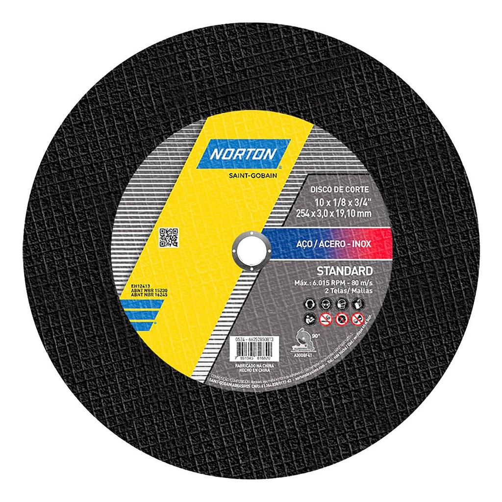 DISCO DE CORTE NORTON STANDARD PARA INOX 254 X 3,0 X 19,1MM