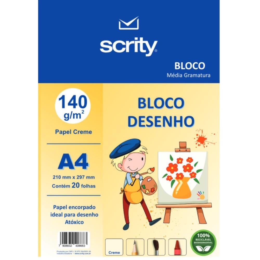 BLOCO PARA EDUCACAO ARTISTICA DESENHO A4 CREME 140G 20FLS. SCRITY PACOTE