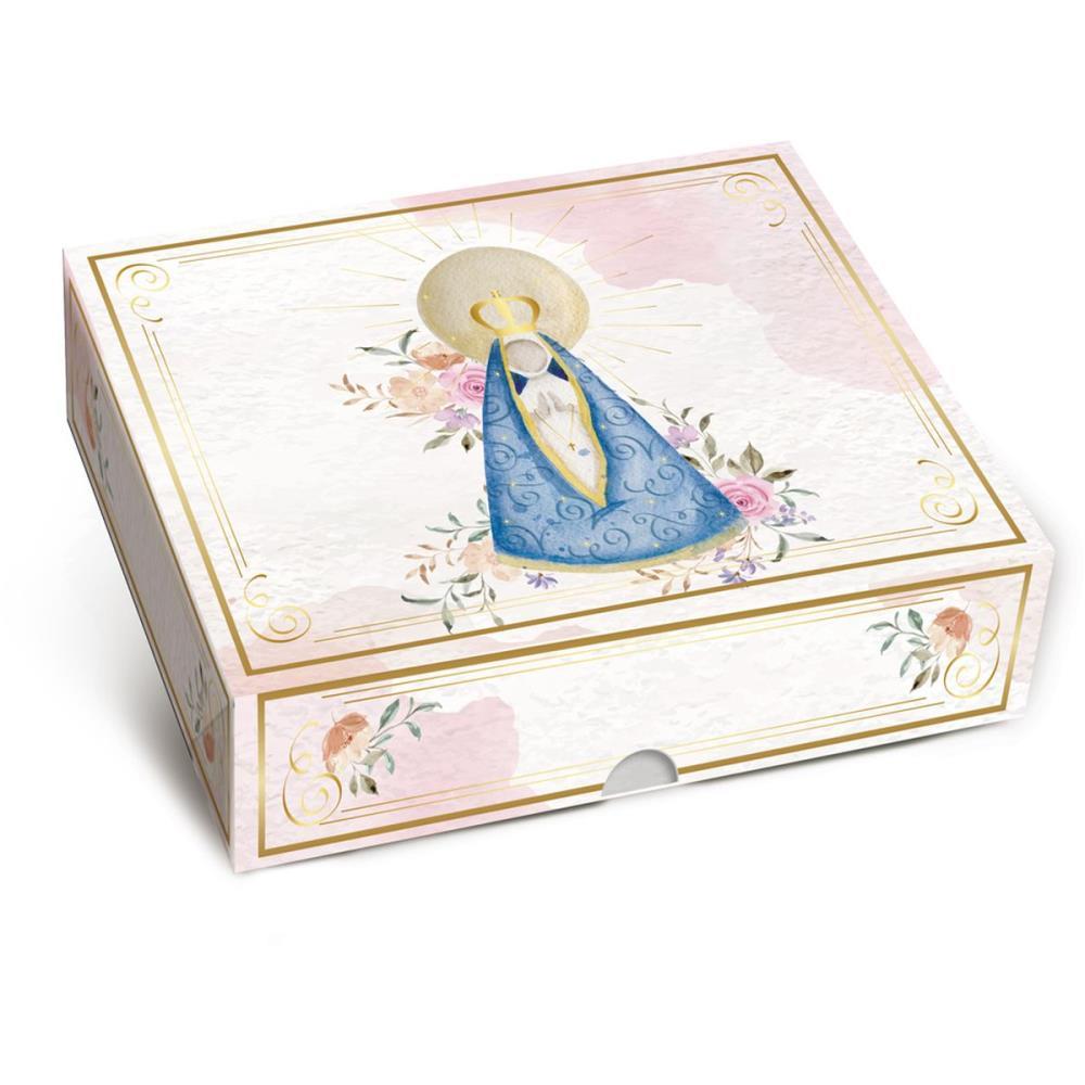 CAIXA PARA PRESENTE COM TAMPA NOSSA SENHORA M 25X20X5CM CROMUS PCT.C/10