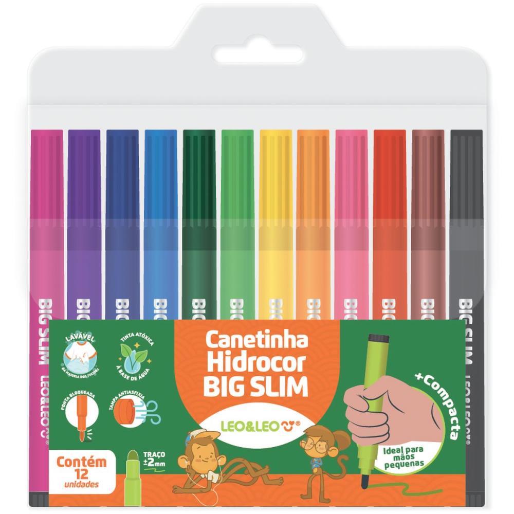 CANETA HIDROGRAFICA JUMBO LEO E LEO BIG SLIM 12 CORES LEONORA ESTOJO