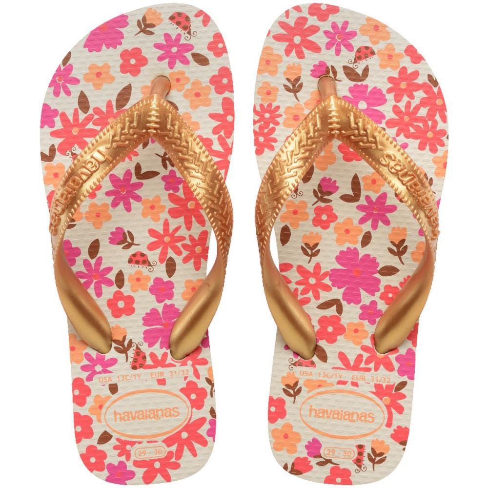 CHINELO HAVAIANAS INFANTIL KIDS FLORES 31/2 BEGE/DOURADO HAVAIANAS PAR