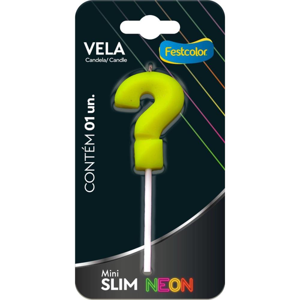 VELA PARA ANIVERSARIO INTERROGACAO AMARELA NEON FESTCOLOR CX.C/10