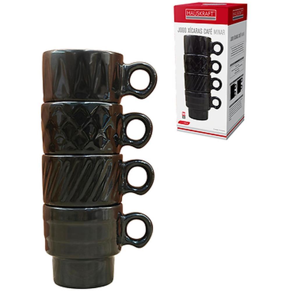 XICARA CAFE MINAR 90ML PRETA 4 PECAS WESTERN JOGO