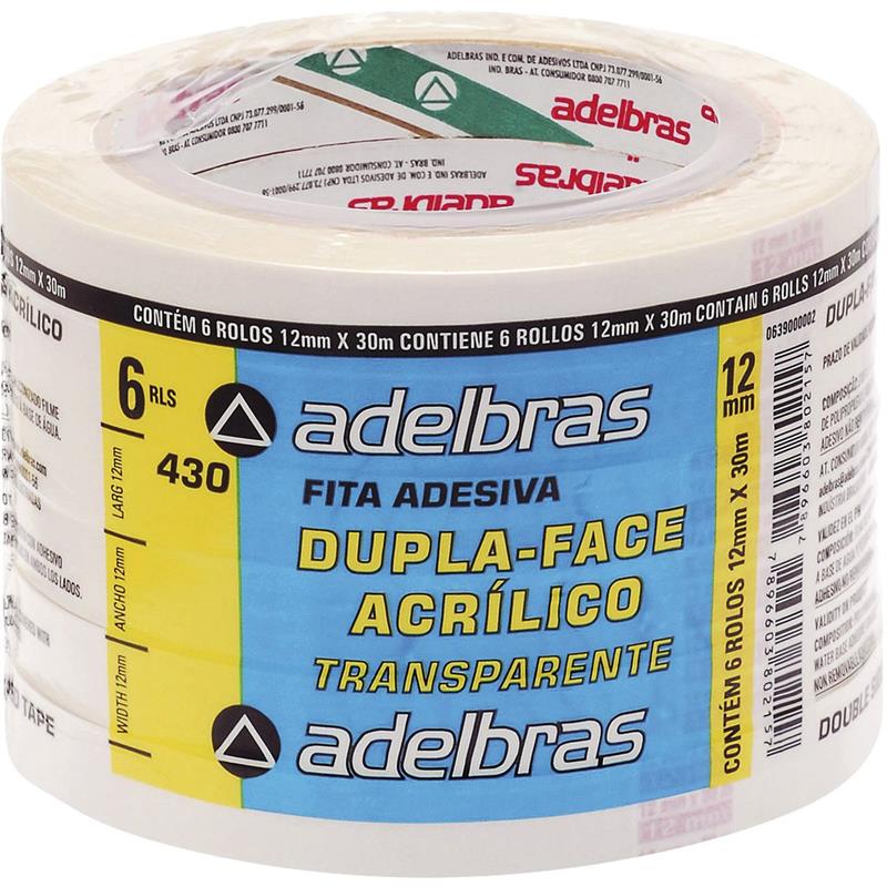 FITA DUPLA FACE TRANSPARENTE 12MMX30M ADELBRAS UNIDADE