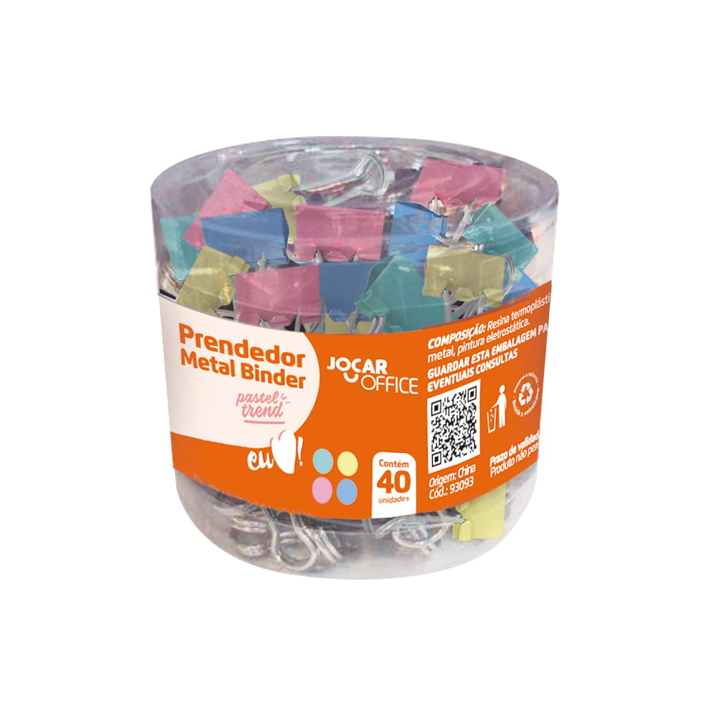 PRENDEDOR DE PAPEL 19MM C/40 UNID COLORIDO JOCAR OFFICE