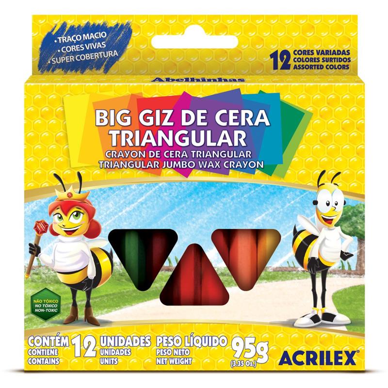 LÁPIS DE CERA GIZÃO BIG GIZ TRIANGULAR (12 CORES) - ACRILEX PCT.C/12