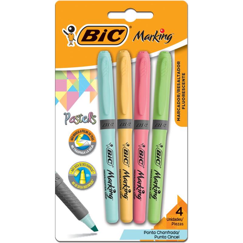 CANETA MARCA TEXTO MARKING 4 CORES PASTEL - BIC BL.C/04
