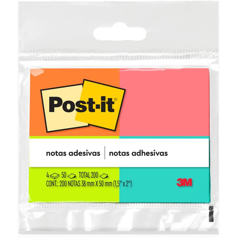 BLOCO DE RECADO POST-IT 653 COM 50 FOLHAS 38 X 50 MM (COLORIDO) - 3M PCT.C/04