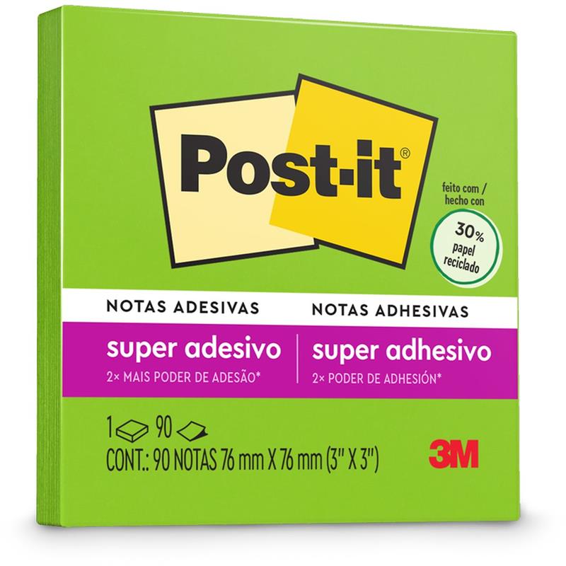 BLOCO DE RECADO POST-IT 76 MM X 76 MM 90 FLS. (VERDE LIMEADE) - 3M UNIDADE