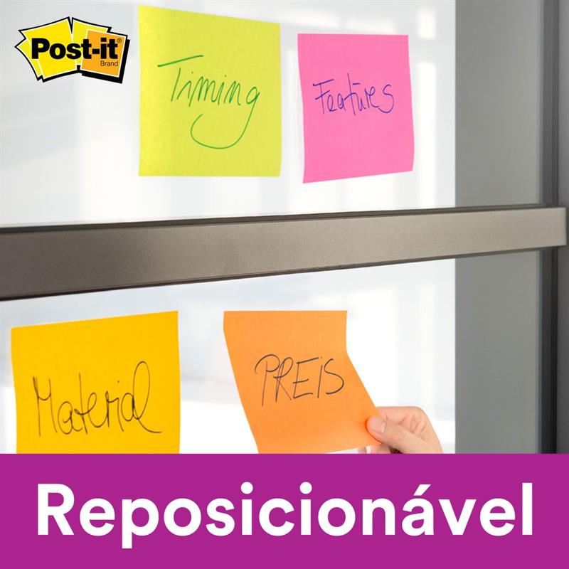 BLOCO DE RECADO POST-IT COM 45 FOLHAS 76 X 76 MM (AMARELO NEON) - 3M UNIDADE