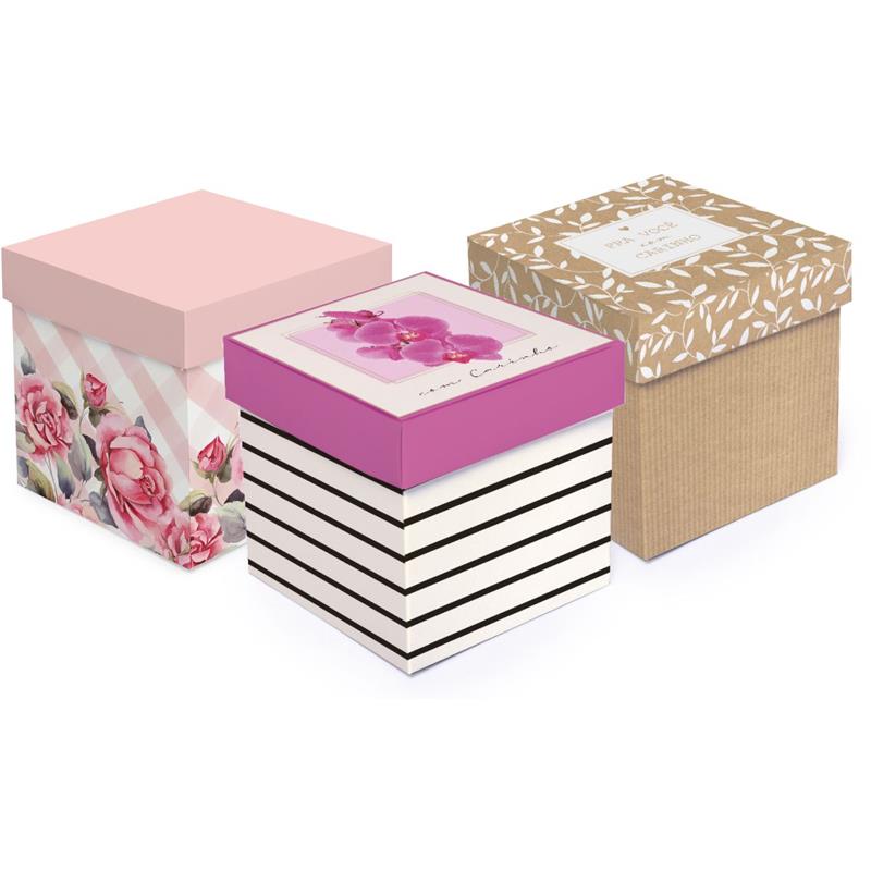 CAIXA PARA PRESENTE COM TAMPA 13 CM X 13 CM X 13 CM (SORTIDO) - CROMUS PCT.C/10