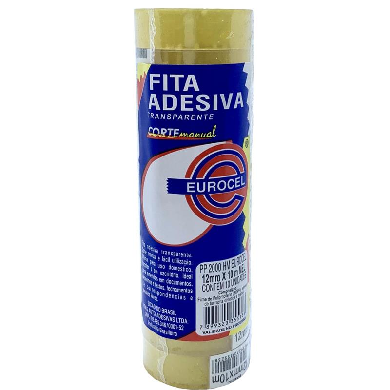 FITA ADESIVA PP 2000 12 MM X 10 M TRANSPARENTE - EUROCEL PCT.C/10